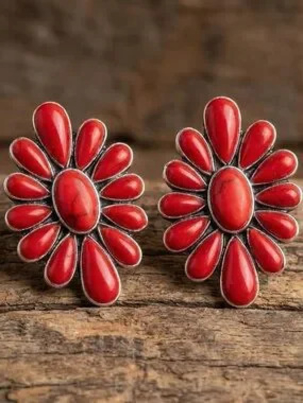 Anthropologie Red Floral Cluster Stone Earrings